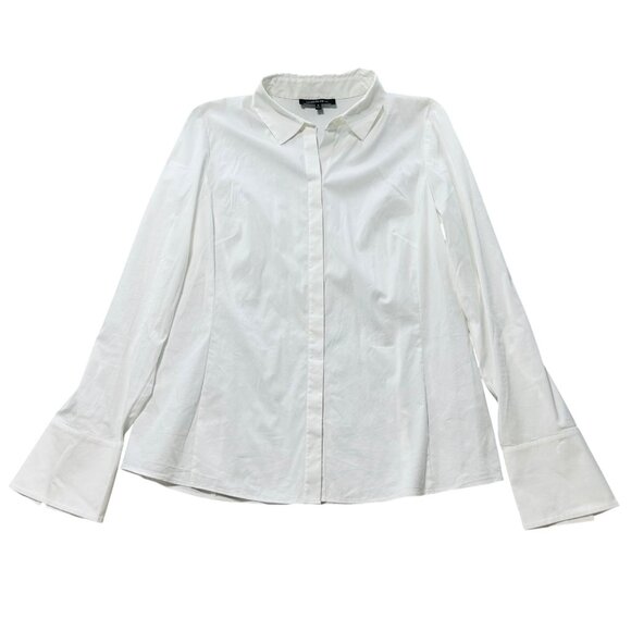 Lafayette 148 New York White Button-Up Long Shirt Sz 10 - Picture 1 of 10